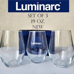 NEW Set of 3 Luminarc Concerto 19 oz glass stemless wine water iced tea glasses